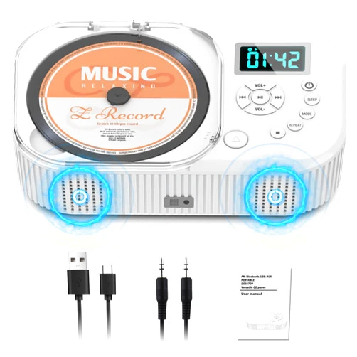 AFU 2000mAh CD Player Portable with Bluetooth, CD Boombox Portable for Home/Car with Remote Control, Dual Speaker,Rechargeable CD Player with FM Radio, Anti Skip,Support AUX/USB, Headphone Jack