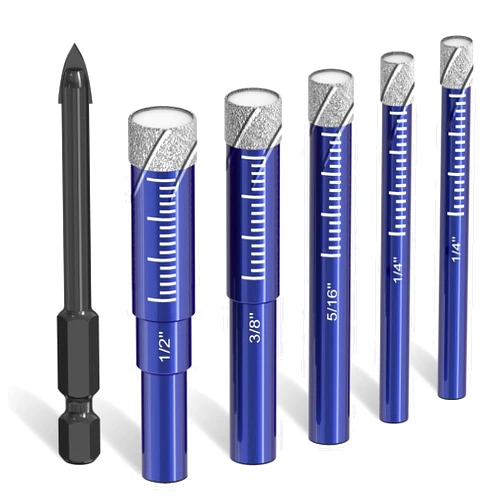 Farhigh 6 PCs Diamond Drill Bits Set for Porcelain, Ceramic, Glass & More - Versatile Tile Drill Bits for Efficient, Precise Drilling