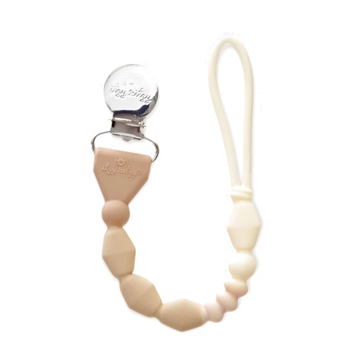 Itzy Ritzy Silicone Pacifier Clip; 100% Food Grade Silicone Pacifier Strap with Clip Keeps Pacifiers, Teethers & Small Toys in Place; Features One-Piece Design & Silicone Cord (Toast Ombre)