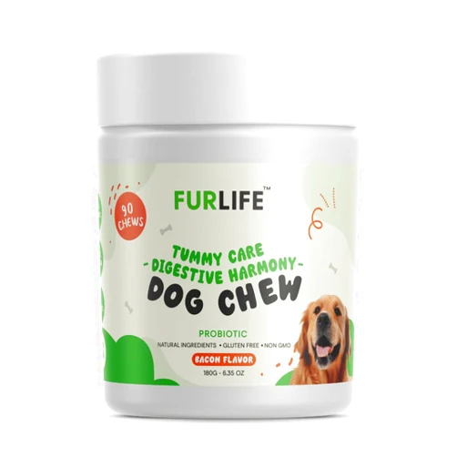 FurLife - Probiotics for Dogs - Digestive Enzymes for Gut Flora, Digestive Health, Diarrhea & Bowel Support - Supplement Soft Chew for Pet Immune System - Bacon - 90 Chews