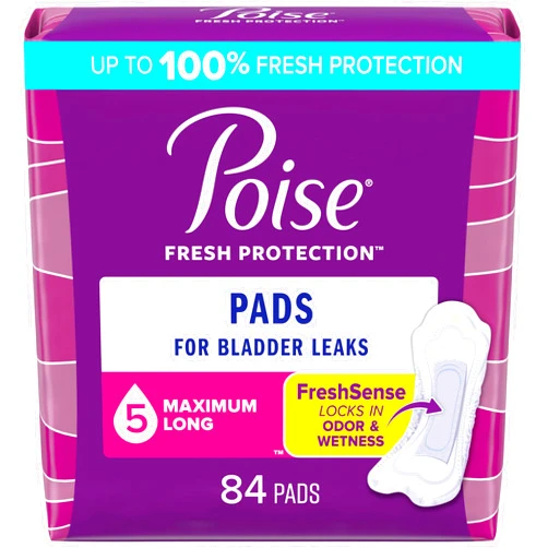 Poise Incontinence Pads & Postpartum Incontinence Pads, 5 Drop Maximum Absorbency, Long Length, 84 Count, Packaging May Vary