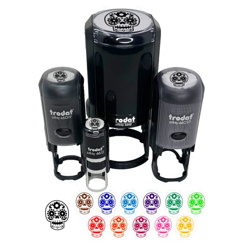 Sniggle Sloth Happy Floral Sugar Skull Dia De Los Muertos Self-Inking Rubber Stamp Ink Stamper for Stamping Crafting Planners - 1 Inch Medium - Black Ink