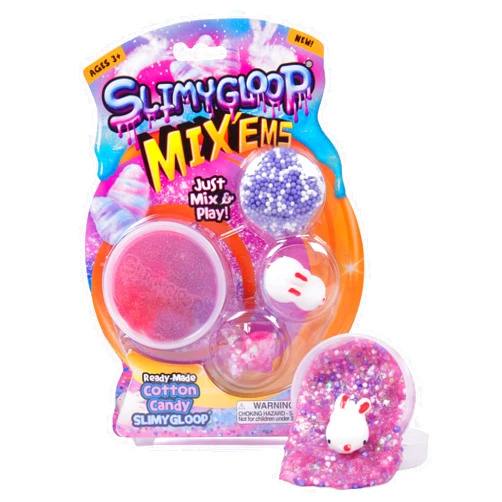 Slimygloop Mix'Ems by Horizon Group USA- Cotton Candy, Mix & Create Your Own Pink & Purple Sparkly Gooey, Putty, Slime with Glitter & Squish Bunny Add Ins, Multi, One Size