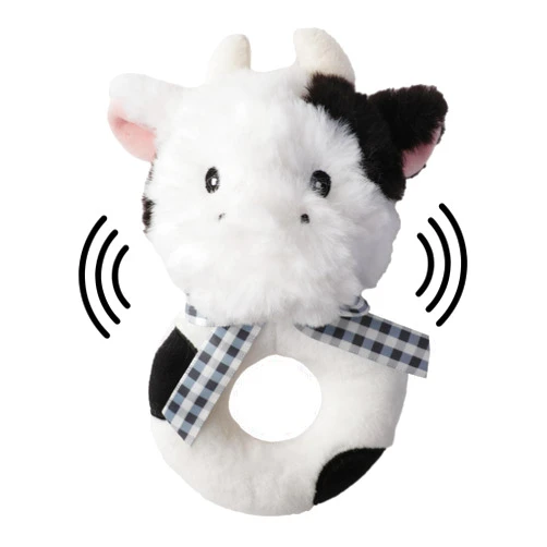 Bearington Collection Bearington Lil' Gilly 5.5 Inch Cow Baby Rattle - Baby Wrist Rattles - Plush Rattles for Baby Cow Rattle