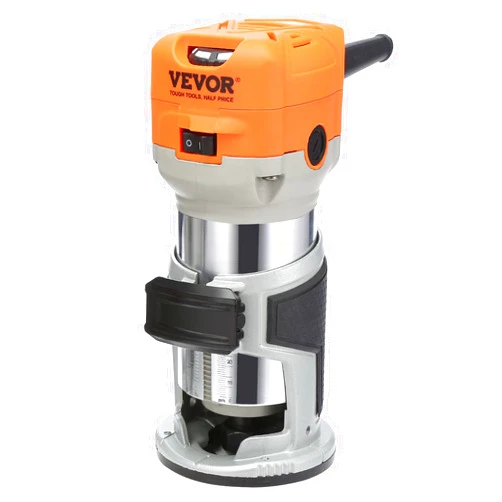 VEVOR Wood Router, 1.25HP 800W, Compact Wood Trimmer Router Tool, 30000RPM Max Speed 6 Variable Speeds, with 1/4'' & 5/16'' Collets 12 PCs Milling Cutters Dust Hood, for Woodworking Slotting Trimming