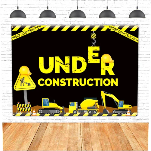 N\W WHPCT Under Construction Theme Birthday Party Photography Backdrop,Baby Boys Indoor Outdoor Birthday Decor Banner Vinyl,Dump Truck Birthday Background Cake Table Boy Birthday Decorations.7x5ft