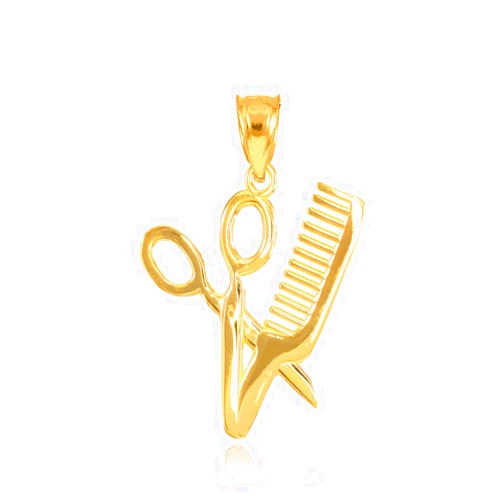 Claddagh Gold Fine 10k Yellow Gold High Polish Hair Stylist Scissors and Comb Charm Pendant