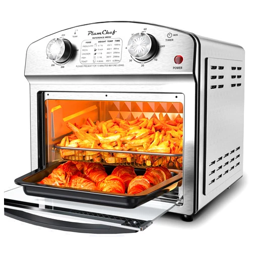 Plum chef PlumChef 13 Quart 4 Slices Air Fryer Convection Toaster Oven with Reference Menu, 1500W, 7 in 1 Multifunction with Roast, Bake, Grill, Broil, Toast, Dehydrate, Defrost,Silver White