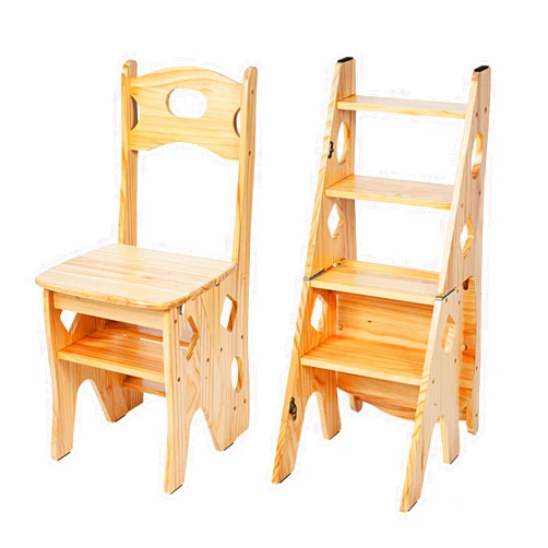 Ybaymy Library Chair Ladder Solid Folding Ladder Chair Wood 4-Step Stool Display Stand Flower Rack for Home,Library,Kitchen