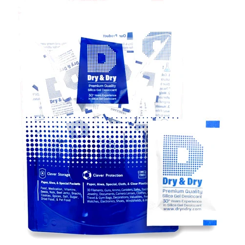 Dry & Dry 2 Gram [100 Packets] Silica Gel Packets Desiccants, Silica Packets - Rechargeable Silica Gel Packs, Moisture Absorbers, Desiccants Packets, Silica Gel