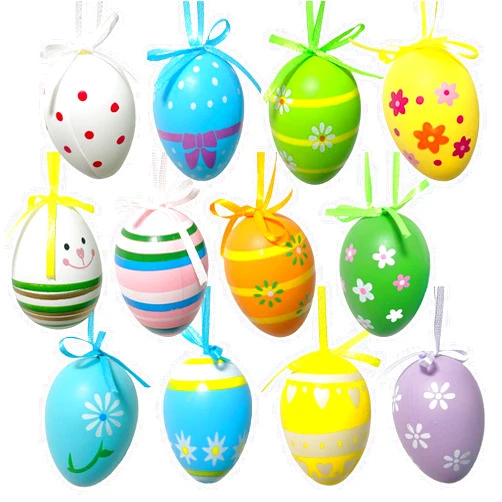 VISTTUSFINE Easter Tree Ornaments Multicolored Hanging Plastic Easters Eggs Trees Decorations Hanging Easter Eggs, Hand Painted Ornaments for Basket DIY Crafts 12 Pack