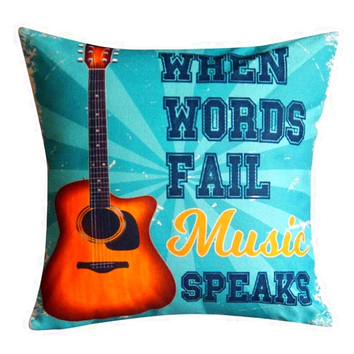 FAVDEC Decorative Music Pillow Cover 18 Inches x 18 Inches, Throw Pillow When Words Fail Music Speak,Cover only