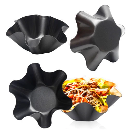 EKDJKK Taco Salad Bowl Maker Molds, 4 Packs Non Stick Carbon Steel Baking Bowls Tortilla Bowl Maker Shell Pans Taco Shell Maker, 16.5x7.5x6cm