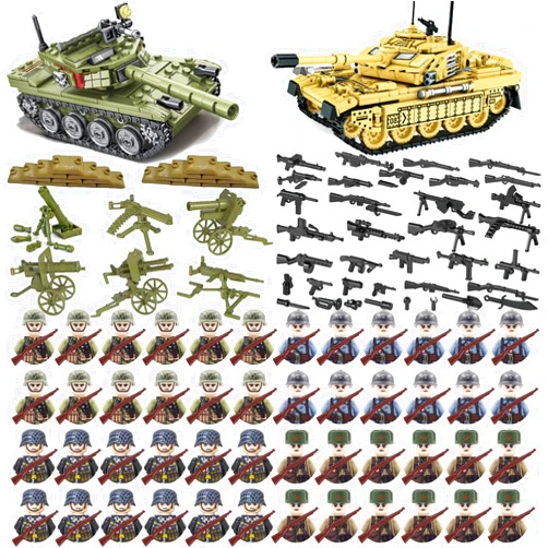 CYSNATU WW2 Tank Army Building Set Action Figures Pack, World War 2 Military Figures with Weapons Idea Gifts for Kids (158 Pcs)