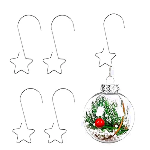 HERZWILD 100Pcs Christmas Ornaments Hooks Christmas Tree Hanging Metal Hook Star-Shaped Hangers for Christmas Tree Ornaments Hook Decorations (Hook-Silver)