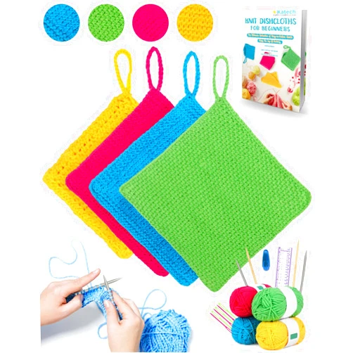 Katech Knitting Kit for Beginners-Learn to Knit Dishcloth-Beginner Knitting Kit for Adults Kids with Knitting Book, Knitting Needles,Beginner Yarn, Yarn Needle, Craft Kits Gift (Beginner to Expert)