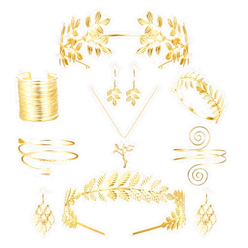 Florideco 9 Pcs Greek Goddess Costume Accessories Set for Women Golden Laurel Leaf Crown Headband Upper Arm Cuff Coil Bracelet Pearl Leaf Dangle Earring Bridal Wedding Headpiece Toga Costume Jewelry