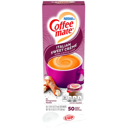 By The Cup Nestle Coffee mate Liquid Coffee Creamer Singles, Italian Sweet Crème, 50 Ct Box with By The Cup Coffee Scoop