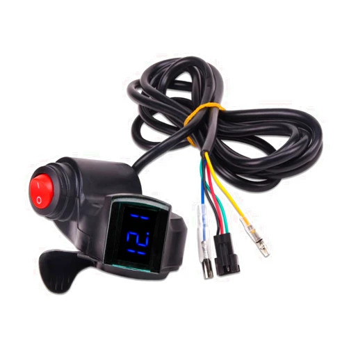 KOOBOOK 1Pcs 12V-72V E-Bike Universal Thumb Throttle LED Display Voltage Black Portable Digital Grips with Power Switch for Scooter Electric Bike