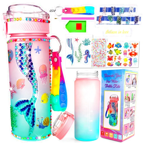 VteePck Kids Water Bottle for Girls Toys for Ages 5-7, Stickers Decorate Your Own Water Bottle Kits for Girls, Mermaid Birthday Decorations Water Bottle for Kids, Toys Crafts for Girls 8-12