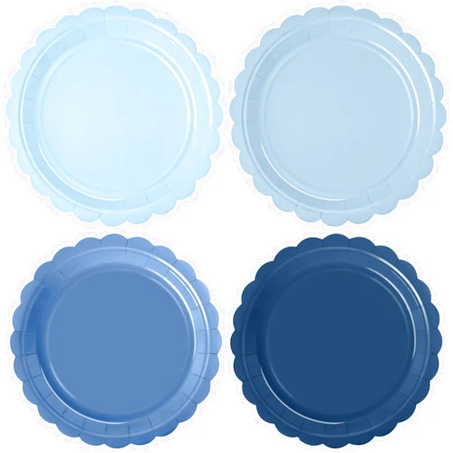 WNINK 48 Pcs Blue Paper Plates Gradient Blue Party Plates 7”Disposable Scalloped Dessert Plates for Birthday Wedding Bridal Engagement Baby Shower Party Supplies Dessert Tableware