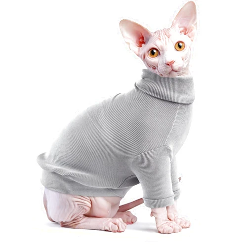 Idepet Sphynx Cat Shirt,Hairless Cats Cotton Clothes Turtleneck Sweater Breathable Pullover Kitten Apparel Adorable Vest Pajamas Jumpsuit for Cat and Small Dogs (Small, Gray)