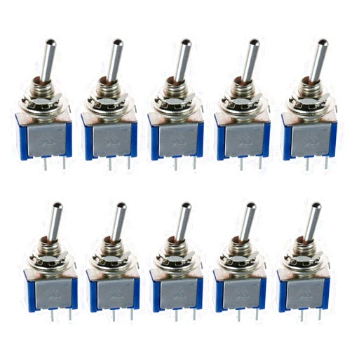 ESUPPORT On/Off Mini Miniature Toggle Switch Car Dash Dashboard SPST 2Pin Blue Pack of 10