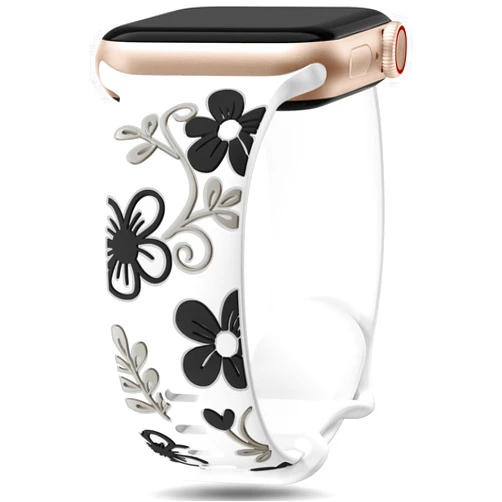 Witzon Floral Band Compatible with Apple Watch Bands For Women 45mm 46mm 44mm 42mm 41mm 40mm 38mm 49mm, Engraved Cute Flower Soft Silicone Inlay Strap for iWatch Series 10 9 8 7 6 5 4 3 2 1 SE Ultra