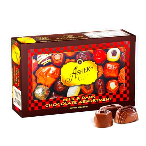 Asher's Chocolates, Milk and Dark Chocolate Assortment, Small Batches of Kosher Chocolate, Family Owned Since 1892, Assorted Chocolate Gift Set (16 Pieces, 8oz)