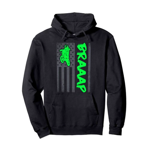 American MX SX and FMX Apparel Brap Braap-Braaap Vintage USA Flag Motocross Dirt Bike Pullover Hoodie