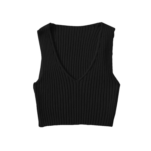 SweatyRocks Women's Ribbed Knit Crop Sleeveless V-Neck Sweater Vest Crop Tank Top