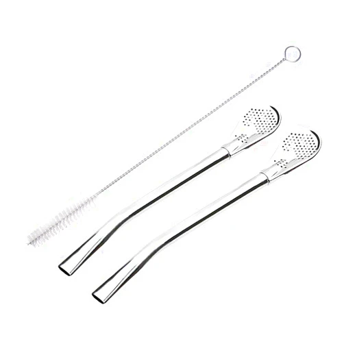 GFDesign Yerba Mate Bombilla Gourd Drinking Filter Straws 304 Food-Grade 18/8 Stainless Steel - Set of 2 with Cleaning Brush - 6