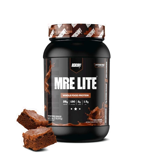 REDCON1 MRE LITE Whole Food Protein Powder, Fudge Brownie - Lactose Free & Sugar Free Meal Replacement with Animal Protein Blends - Easy to Digest Formula - Only 2g Carb per Serving (30 Servings)