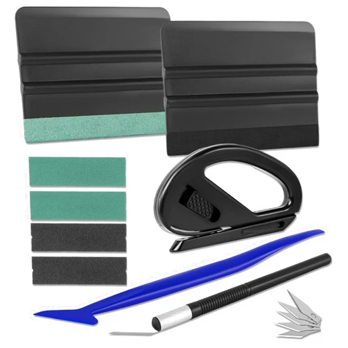 AMZDEPOT Window Tint Kit, Profession Car Wrap Kit with Felt Squeegee and Felt Replacements, Craft Knife and Blades, Safe Vinyl Cutter, Micro Squeegee for Vinyl Wrap Tools Tint Tools