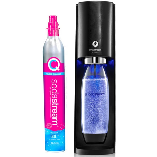 SodaStream E-TERRA Sparkling Water Maker (Black) with CO2 and Carbonating Bottle