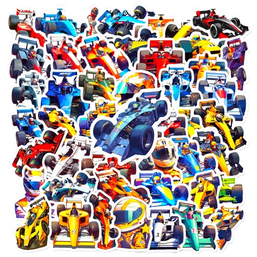 LIXIUDU Racing Car Stickers, 50 Pieces Sports Car Decals, Waterproof Vinyl Stickers for Water Bottles, Laptops, Skateboards, Helmets, Phone Cases, Formula One Theme (A)