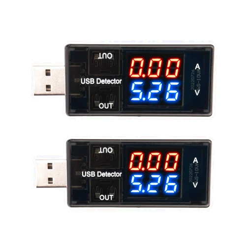 FORIOT 2Pcs USB Meter Tester LCD DC Digital Blue and Red Display Current Voltage Meter Multi-Function Tester Ammeter and Voltmeter Doctor Capacity Tester Power Indicator