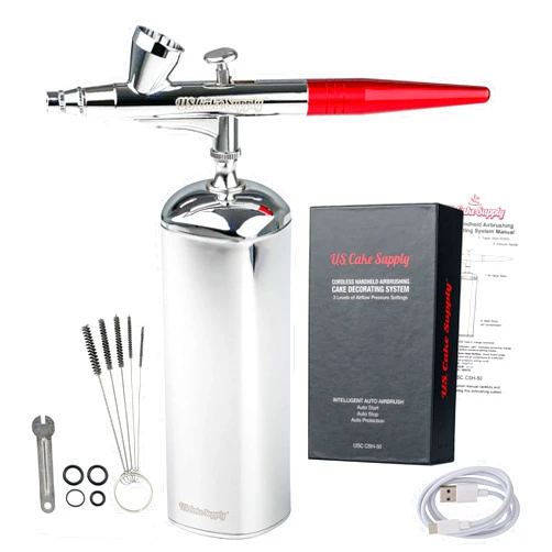 U.S. Cake Supply - Cordless Handheld Airbrushing System Kit - 15 to 30 PSI, Rechargeable Professional Airbrush Artist Set, How to Guide - Decorating Cakes, Cupcakes, Paint, Hobbies Crafts, Makeup, Art