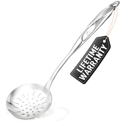 Zulay Kitchen Stainless Steel Slotted Serving Spoon - Large Frying Spoon Skimmer - Durable Utensil with Ergonomic, Easy to Use Handle - Easy to Clean, Perfect for at Home Cooks & Chefs - 14.5”