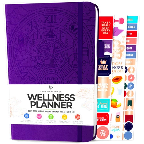 Legend Planner Legend Wellness Planner & Food Journal – Daily Diet & Health Journal with Weight Loss, Measurement & Exercise Trackers – Lifestyle & Nutrition Diary – Lasts 6 Months, A5 size – Purple