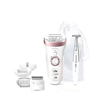 Braun Silk-épil 9 9-890 Facial Hair Removal for Women, Bikini Trimmer, Womens Shaver Wet & Dry, Cordless and 7 extras