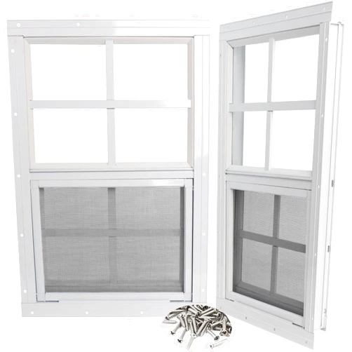 Drrowft Chicken Coops Windows 12''x18'' with Tempered Glass and Screen, (2 Pack) Shed Windows White Flush Mount Sliding Vertical Windows for Household, Sheds Barns,Garage, Playhouse