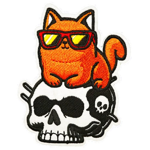 Acoinel Cat Iron On Patches - Cat Sit On Skull Iron On Sew On Applique Decorative DIY for Adults Kids Teens Funny Cool Embroidered Patch for Clothes Jacket Jeans Backpack Hat