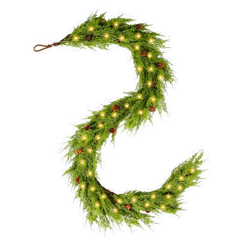 WBHome Real Touch Cypress Cedar & Pine Cone Evergreen Garland for Christmas Holiday Seasonal Outdoor/Indoor Home Decor, 6FT Long