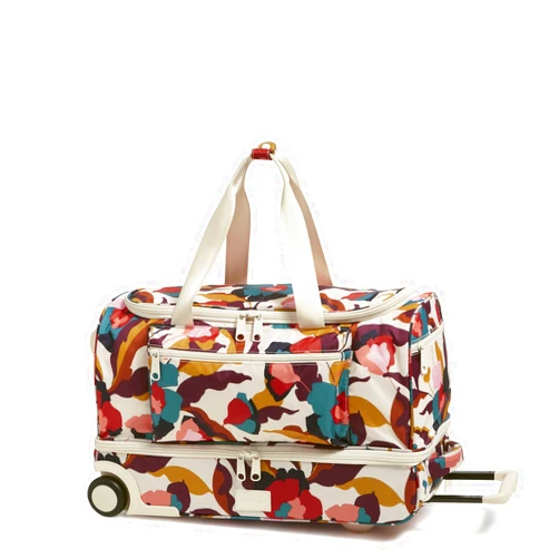 Vera Bradley Recycled Ripstop Foldable Rolling Duffel Bag, Immersed Blooms Jewel