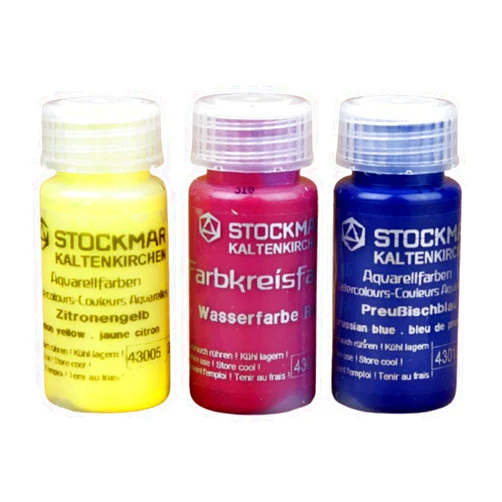 Stockmar Watercolor Paint Set - Includes Carmine Red, Lemon Yellow, Ultramarine Blue- Washable Paint for Kids, Students, & Artists (3 Bottles, 20 mL)