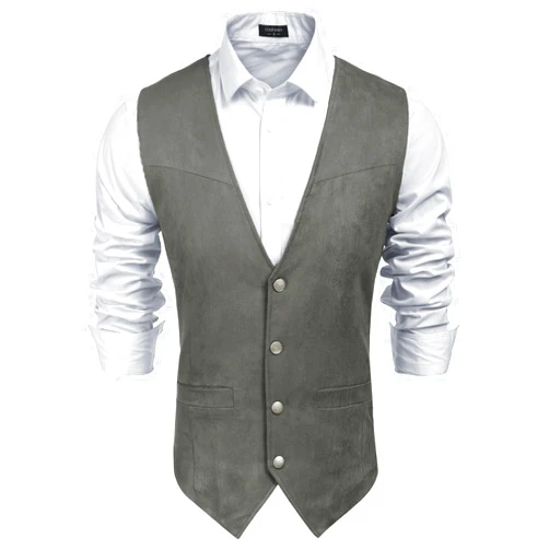 COOFANDY Men's Suede Leather Suit Vest Casual Western Vest Jacket Slim Fit Vest Waistcoat