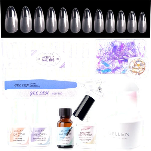 Gellen Gel Tips Nail Extension Kit, Gel x Nail Kit with 240Pcs Almond Nail Tips, 3 in 1 Nail Glue Gel, Nail Prep Dehydrator and Primer, U V LED Nail Lamp, Nail Decorations for DIY Manicure Set