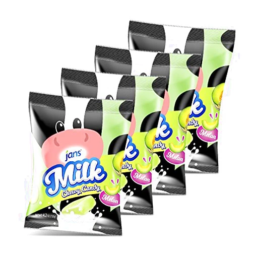 Jans Milk Chewy Candy Melon Flavor | Chewy and Non-Sticky Candy | Cholesterol-Free | Fat-Free | Low-Calories | Irresistible Treat for Kids and Adults 4.20 oz per bag (Pack of 4)