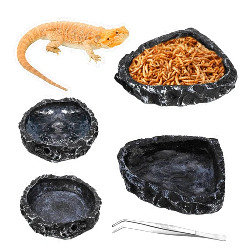 Frcctre 4 Pack Reptile Food Dish Bowl, Reptile Feeding Dish Water Bowl, Amphibian Reptile Breadworm Feeding Terrarium Bowl for Leopard Gecko Lizard Tortoise Frog Bearded Dragon Chameleon